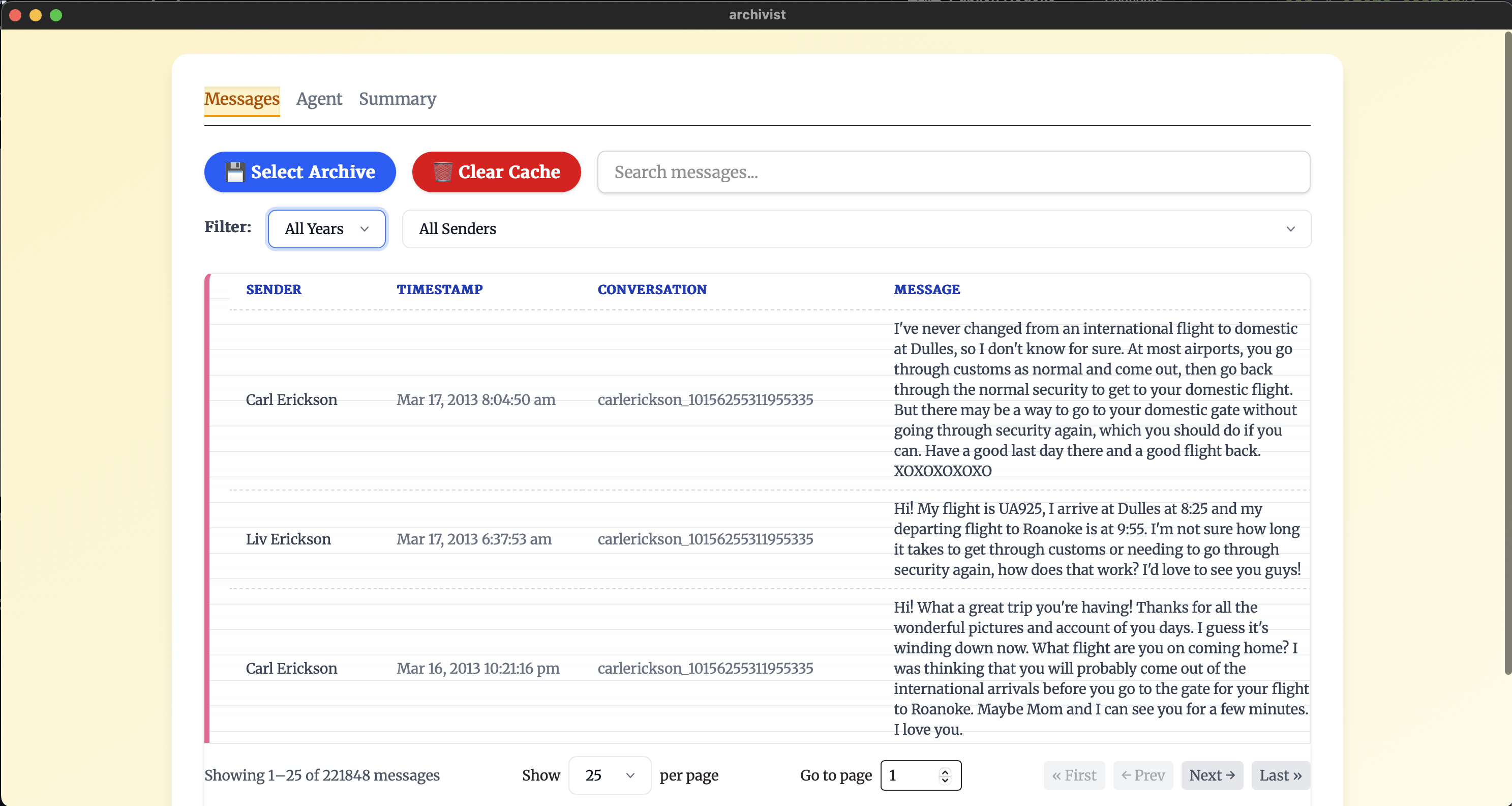 a screenshot of the Archivist UI