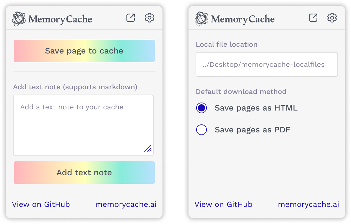 a screenshot of the Memory Cache browser extension